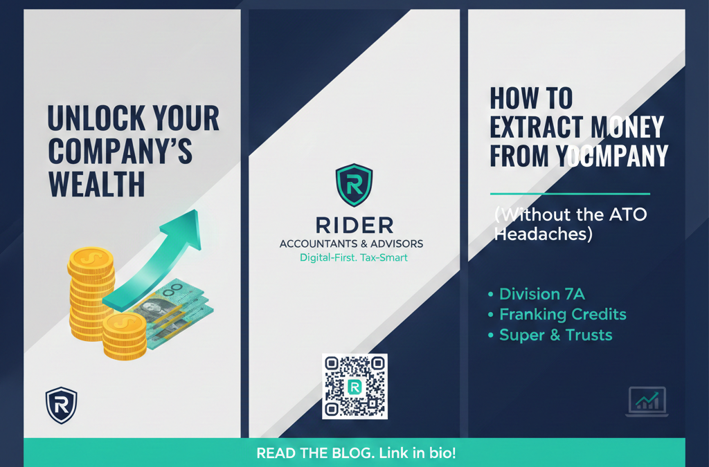Master the art of extracting wealth from your Australian company without the tax headaches. Learn about Division 7A, franking credits, and smart salary strategies from the digital-first experts at Rider Accountants & Advisors.
